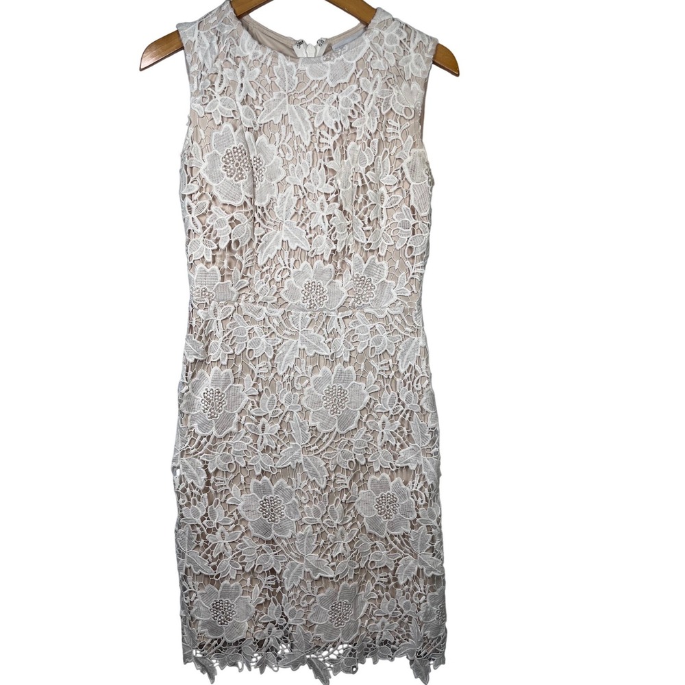 New York & Company Lace Sheath Dress Womens 6 White Excellent Floral Sleeveless